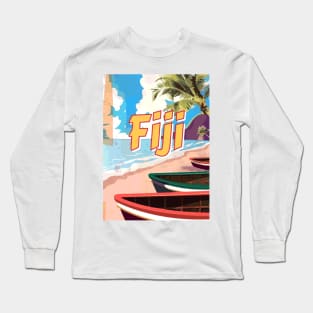 retro fiji island travel poster Long Sleeve T-Shirt